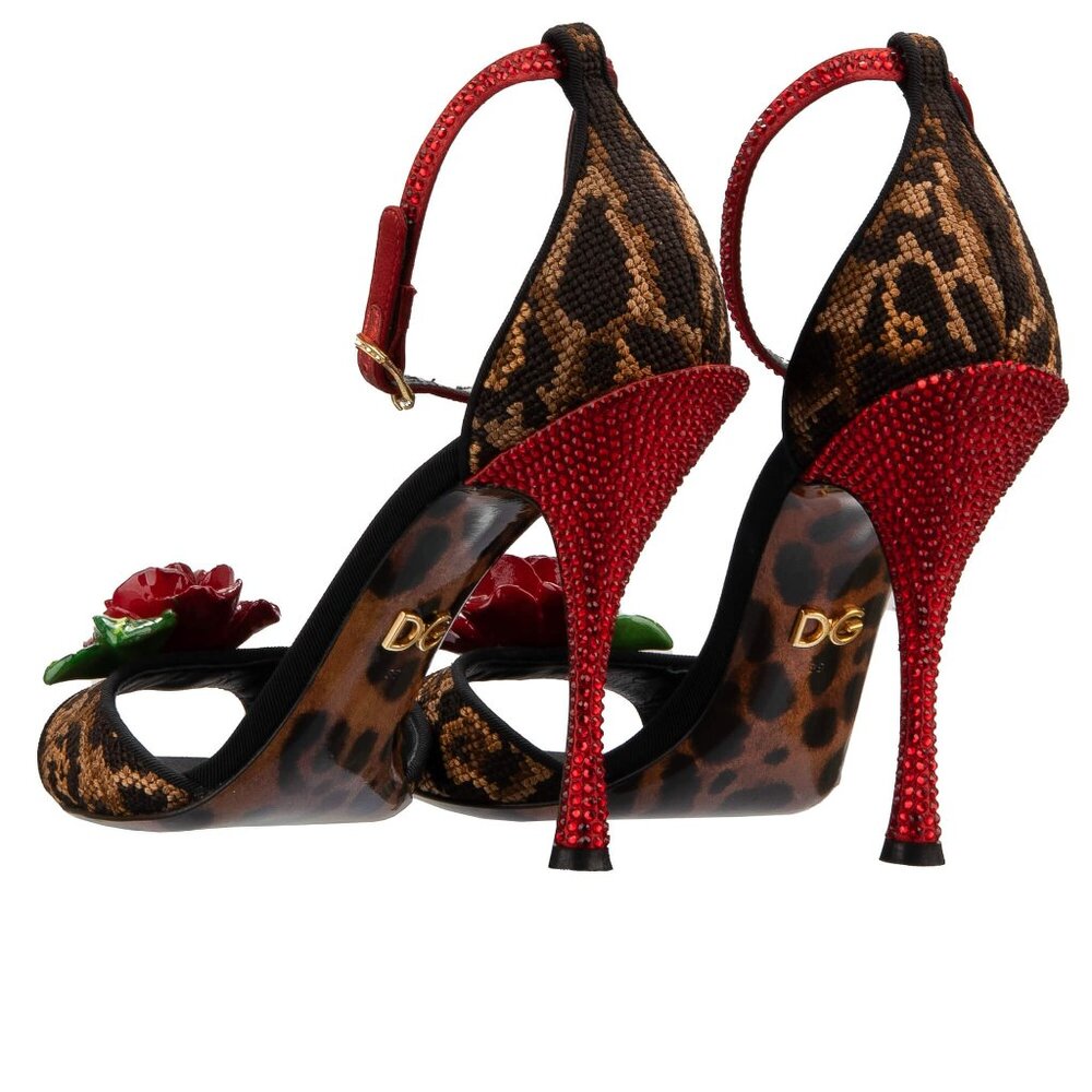 Dolce & Gabbana - Leopard Crystal Rose Heels Sandals Pumps KEIRA Beige Black EUR - Picture 2 of 5